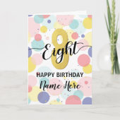 ハッピー8th誕生日パステルレインボー金ゴールドガール カード (正面)