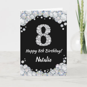 ハッピー8th誕生日ブラックアンドシルバーグリッターカード カード