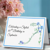 ハッピー9月80日誕生日ブルーアスター花 カード