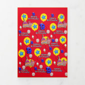 ハッピー9誕生日カード、#9赤&黄 三つ折りカード (カバー)