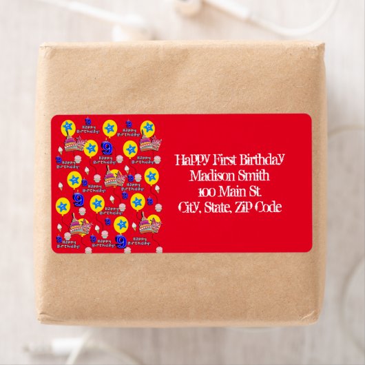 ハッピー9誕生日住所 シールレッド ラベル (インサイチュ)