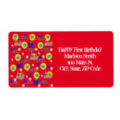 ハッピー9誕生日住所 シールレッド ラベル (正面)