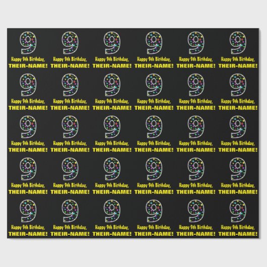 ハッピー9誕生日、おもしろいカラフルスターパターン9 ラッピングペーパー (フラット)