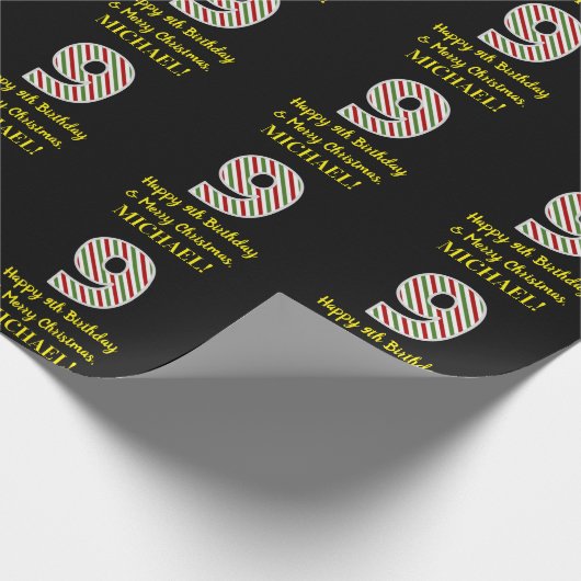 ハッピー9誕生日&メリークリスマス,名前をカスタムする ラッピングペーパー (角)