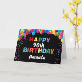 ハッピー90誕生日カラフルバルーン黒 カード (黄色い花)
