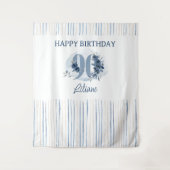 ハッピー90誕生日コースタルブルーフローラ番号90 タペストリー (正面)