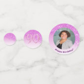 ハッピー90誕生日シック落ちピンクグリッター コンフェッティ (正面)