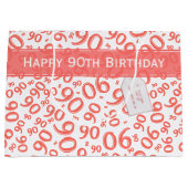 ハッピー90誕生日ナンバーパターンサンゴ/白 ラージペーパーバッグ (正面)