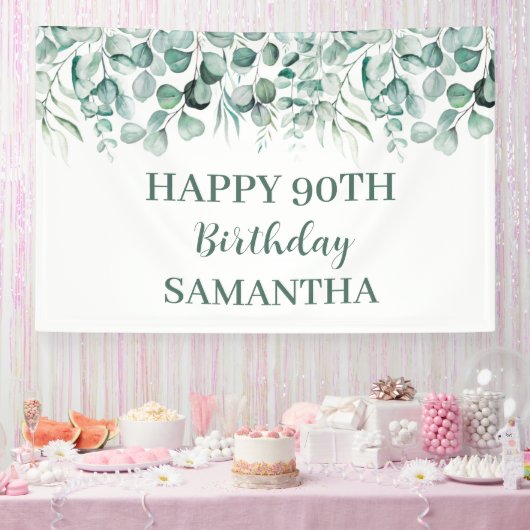 ハッピー90誕生日ユーカリプトゥス植物学素朴 横断幕 (パーティー)