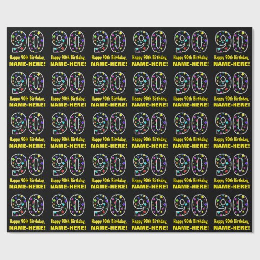 ハッピー90誕生日、おもしろいカラフルスターパターン90 ラッピングペーパー (フラット)
