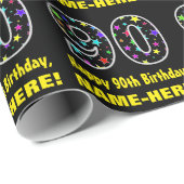 ハッピー90誕生日、おもしろいカラフルスターパターン90 ラッピングペーパー (ロールコーナー)