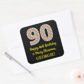 ハッピー90誕生日&メリークリスマス，名前をカスタムする スクエアシール (封筒)