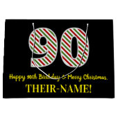 ハッピー90誕生日&メリークリスマス，名前をカスタムする ラージペーパーバッグ (正面)