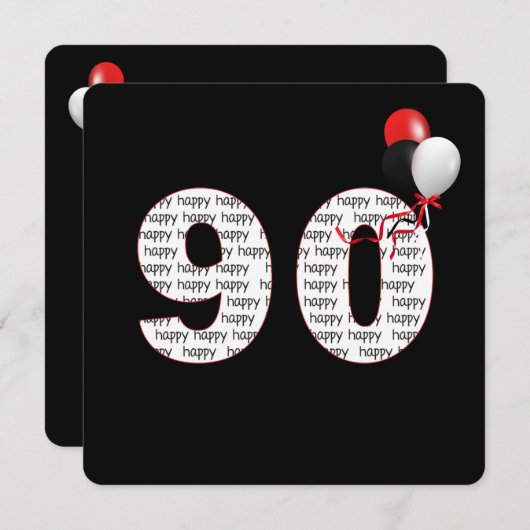 ハッピー90th誕生日オンブラック招待状 招待状 (正面/裏面)