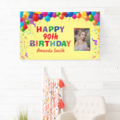 ハッピー90th誕生日カラフルバルーン黄 横断幕 (インサイチュ)