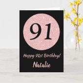 ハッピー91誕生日ブラックとバラピンク金ゴールド カード (黄色い花)