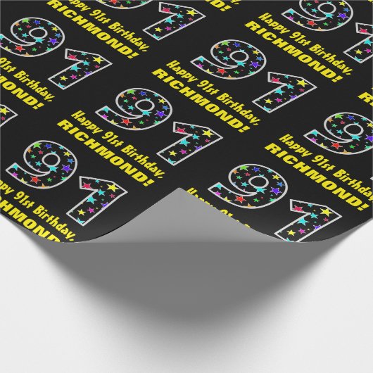 ハッピー91誕生日、おもしろいカラフルスターパターン91 ラッピングペーパー (角)