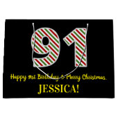 ハッピー91誕生日&メリークリスマス、名前をカスタムする ラージペーパーバッグ (正面)