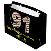 ハッピー91誕生日&メリークリスマス、名前をカスタムする ラージペーパーバッグ (裏面アングル)