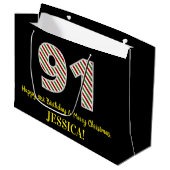 ハッピー91誕生日&メリークリスマス、名前をカスタムする ラージペーパーバッグ (正面アングル)