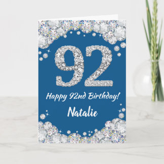 ハッピー92誕生日ブルーアンドシルバーグリッターカード カード