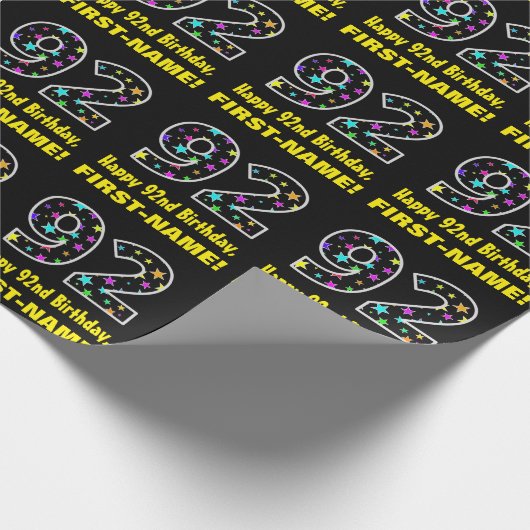 ハッピー92誕生日、おもしろいカラフルスターパターン92 ラッピングペーパー (角)