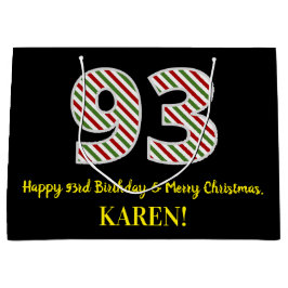 ハッピー93誕生日&メリークリスマス、名前をカスタムする ラージペーパーバッグ