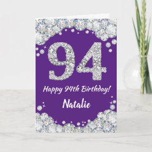 ハッピー94誕生日パープル&シルバーグリッターカード カード