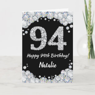 ハッピー94誕生日ブラックアンドシルバーグリッターカード カード