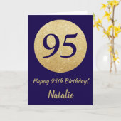 ハッピー95誕生日ネイビーブルー&金ゴールドグリッター カード (黄色い花)
