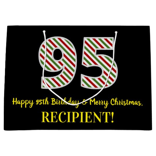 ハッピー95誕生日&メリークリスマス,名前をカスタムする ラージペーパーバッグ (正面)