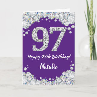 ハッピー97誕生日パープルとシルバーグリッターカード カード
