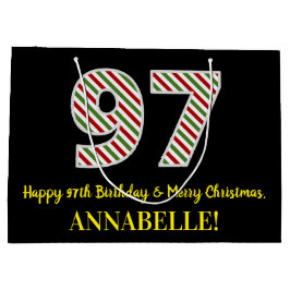 ハッピー97誕生日&メリークリスマス，名前をカスタムする ラージペーパーバッグ