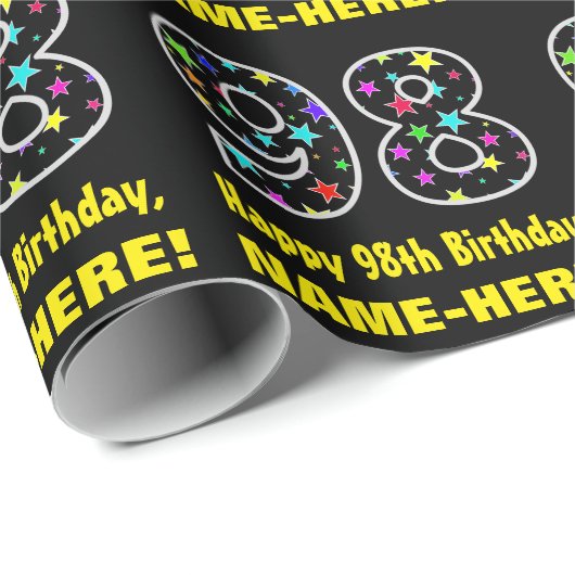 ハッピー98誕生日、おもしろいカラフルスターパターン98 ラッピングペーパー (ロールコーナー)