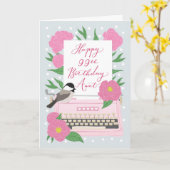 ハッピー99誕生日おばさんタイプライター&フローラ カード (黄色い花)