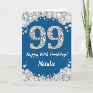 ハッピー99誕生日ブルー&シルバーグリッターカード カード