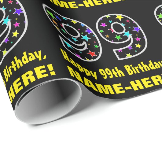 ハッピー99誕生日、おもしろいカラフルスターパターン99 ラッピングペーパー (ロールコーナー)