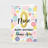 ハッピー9th誕生日パステルレインボー金ゴールドガール カード (正面)
