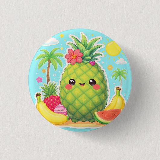 ハッピー かわいい ハワイ ボタン 缶バッジ (正面)