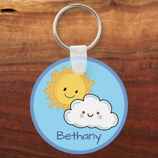 ハッピー かわいい 太陽と雲のカスタマイズ キーチェーン (正面)