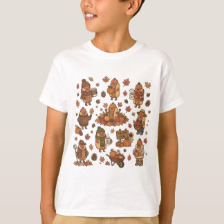 ハッピー・オータム かわいいホットドッグ・パンプキン・ハーヴェスト Tシャツ