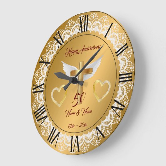 ハッピー カスタマイズ ゴールドレース アニバーサリー ラージ壁時計 (傾斜)