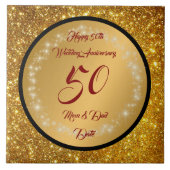 ハッピー カスタマイズ ゴールド グリッター 50周年記念 タイル (正面)