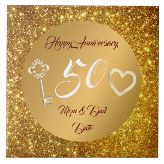 ハッピー カスタマイズ ラブ ゴールド 50周年記念  タイル (正面)