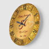 ハッピー カスタマイズ ラブ ゴールド 50周年記念 ラージ壁時計 (傾斜)
