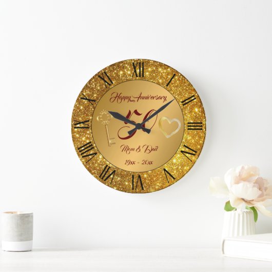 ハッピー カスタマイズ ラブ ゴールド 50周年記念 ラージ壁時計 (ホーム)