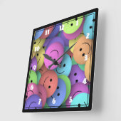 ハッピー・カラフル顔 スクエア壁時計 (傾斜)