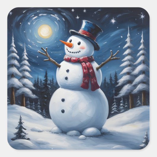 ハッピー・クリスマス・スノーマン スクエアシール (正面)