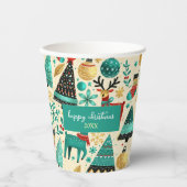 ハッピー・クリスマス 森のツリーとトナカイ 紙コップ (正面)