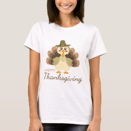 ハッピー・サンクスギビング かわいい七面鳥の秋 Tシャツ